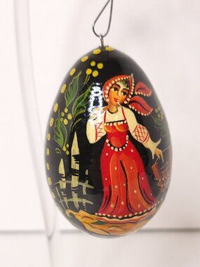 Russian Folk Art Black Lacquer Egg